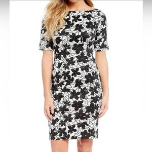 Calvin Klein Womens Black White Floral Fitted Sheath Dress Size 4